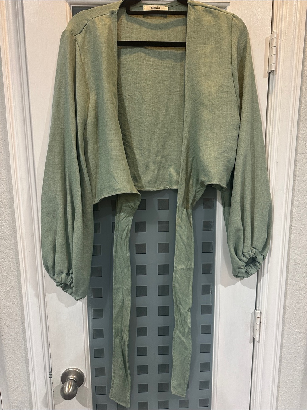 Sage Green Tie-Front Cropped Cardigan